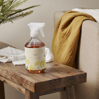 Thymes Lemon Leaf Wood Cleaning Spray on table
